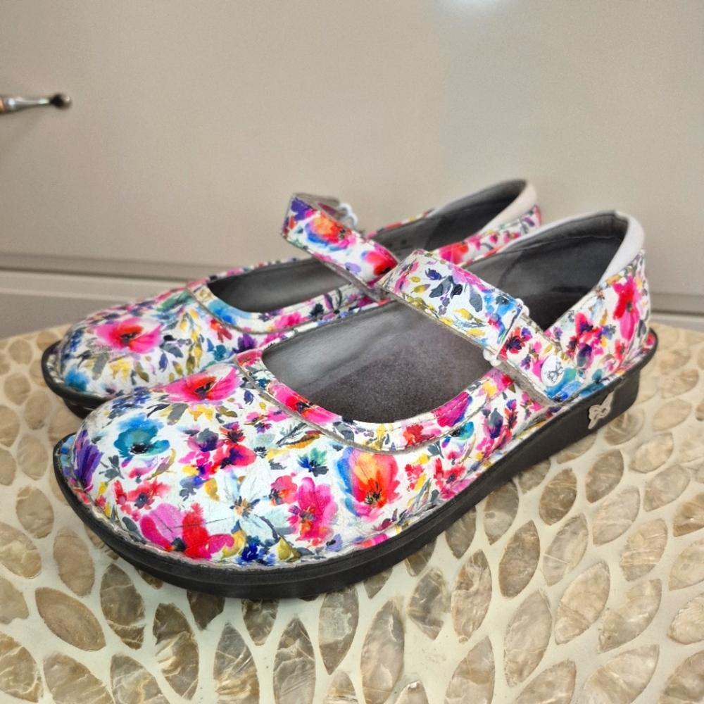 ALEGRIA Floral Pattern Mary Jane Women Nursing Clog Size 38